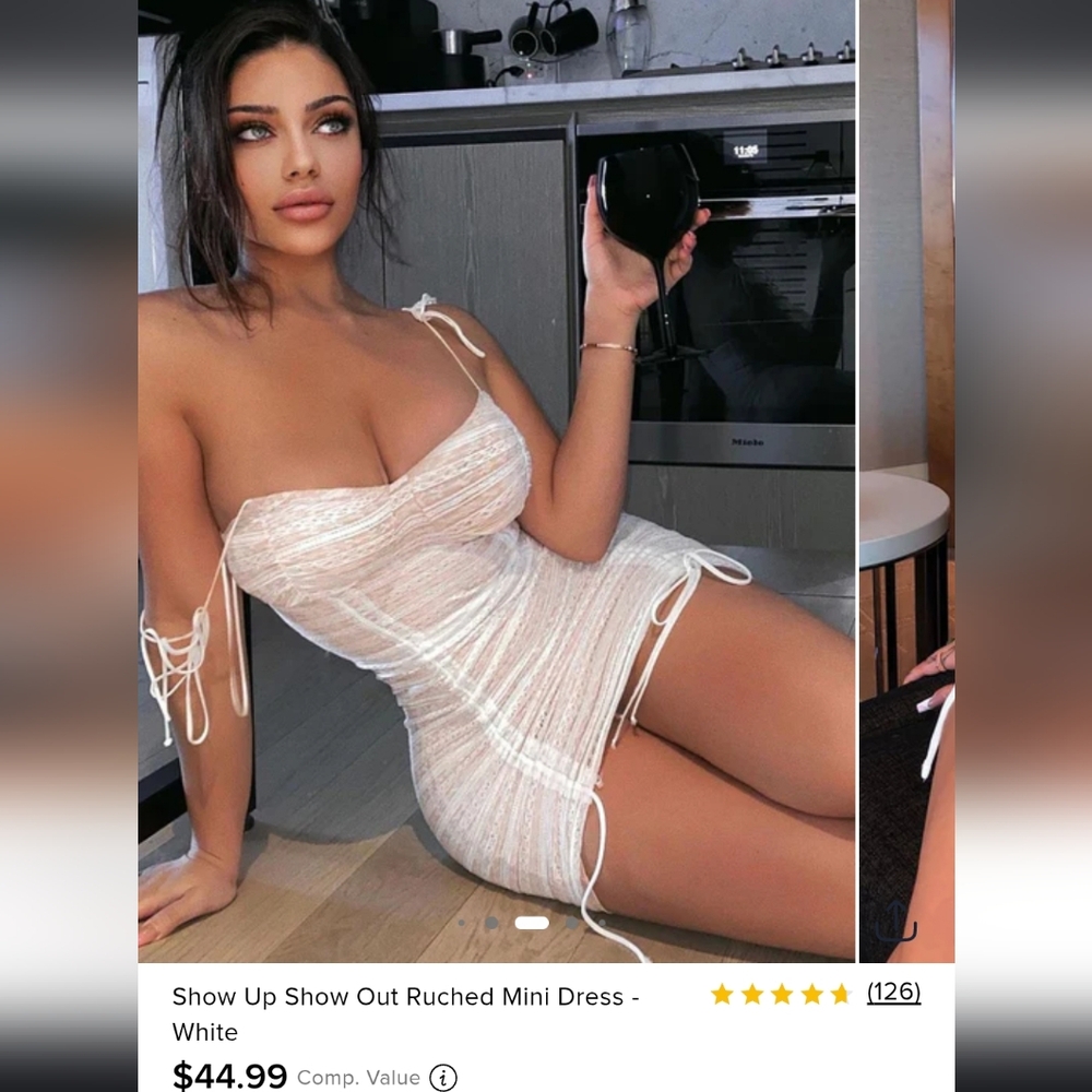 Fashion Nova, Show Up Show Out Ruched Mini Dress, White Lace Bodycon, Size Small